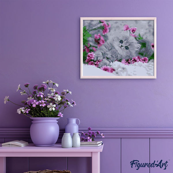 paint by numbers | Kitten in the Flowers | animals cats flowers intermediate | FiguredArt