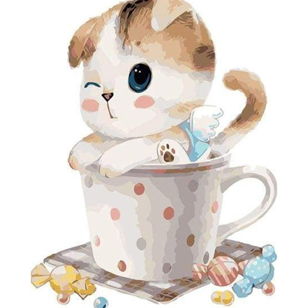 paint by numbers | Cat Teacup | animals beginners cats easy kids | FiguredArt