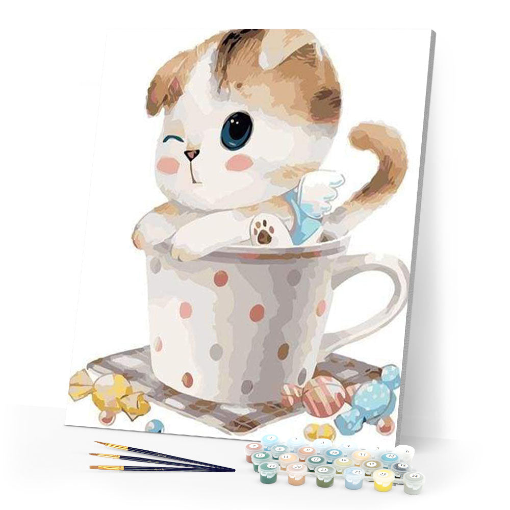 paint by numbers | Cat Teacup | animals beginners cats easy kids | FiguredArt