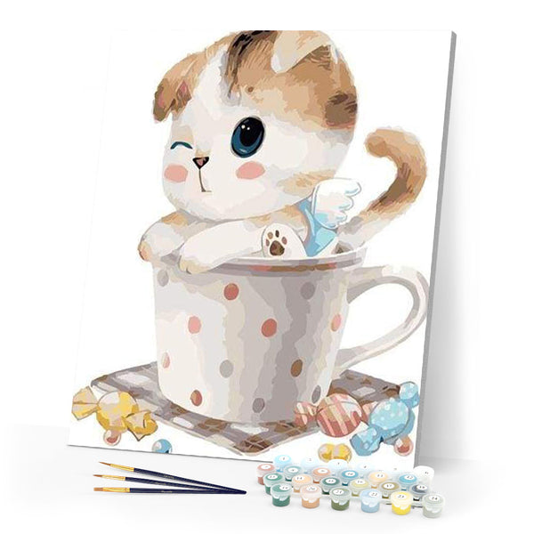 paint by numbers | Cat Teacup | animals beginners cats easy kids | FiguredArt