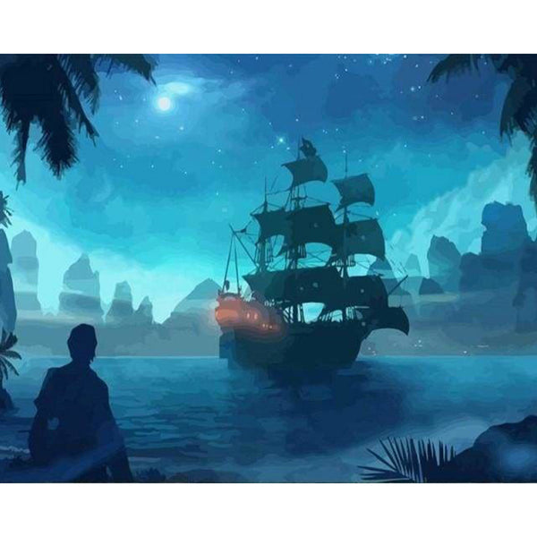paint by numbers | The Island Boat | advanced landscapes ships and boats | FiguredArt