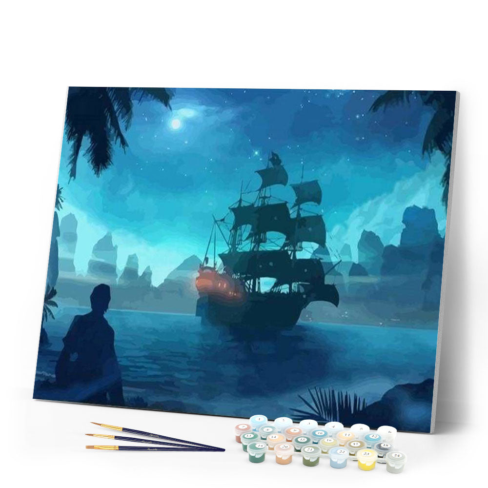 paint by numbers | The Island Boat | advanced landscapes ships and boats | FiguredArt