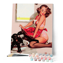 Load image into Gallery viewer, Paint by numbers | Pin-up and her dog | easy women new arrivals pin-up | Figured'Art