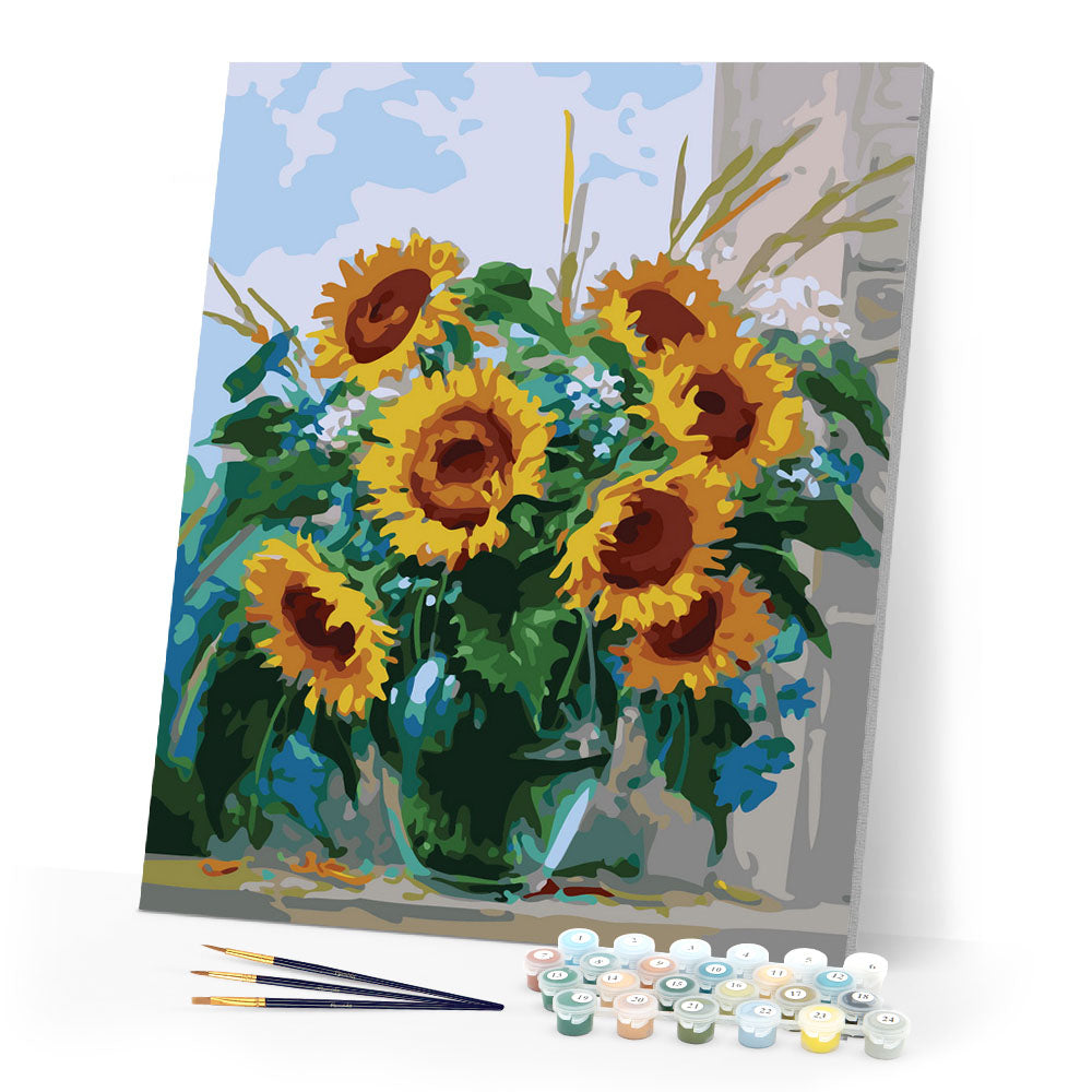 Paint by Numbers - Transparent vase and sunflowers