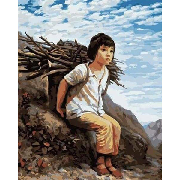 paint by numbers | Girl collecting Firewood | intermediate portrait | FiguredArt