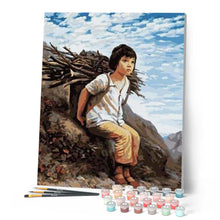 Load image into Gallery viewer, paint by numbers | Girl collecting Firewood | intermediate portrait | FiguredArt