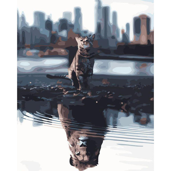 Paint by numbers | Cat and Lion reflection | animals cats intermediate lions new arrivals cities | Figured'Art