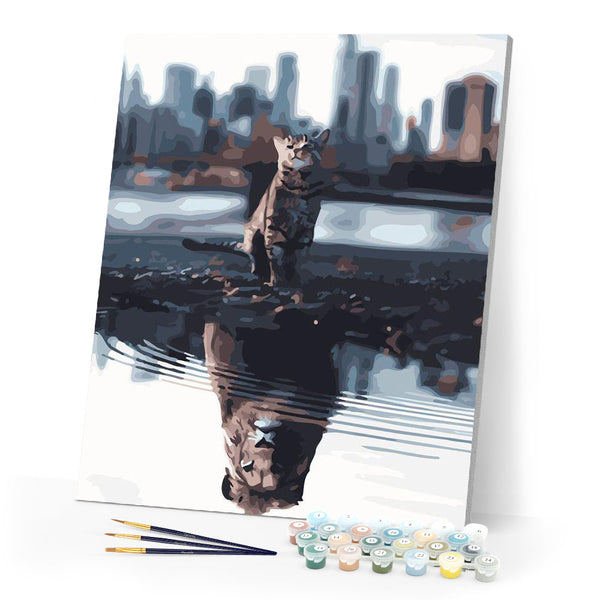 Paint by numbers | Cat and Lion reflection | animals cats intermediate lions new arrivals cities | Figured'Art