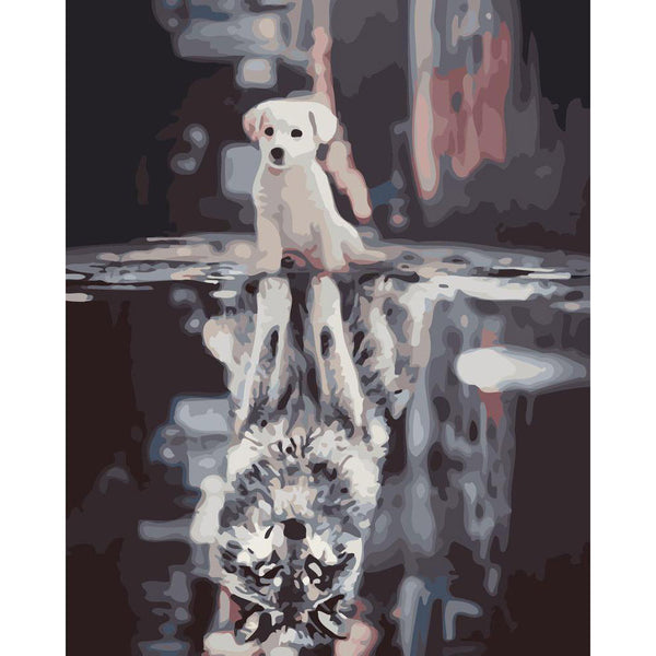 Paint by numbers | Dog and Wolf reflection | animals dogs intermediate wolves new arrivals | Figured'Art