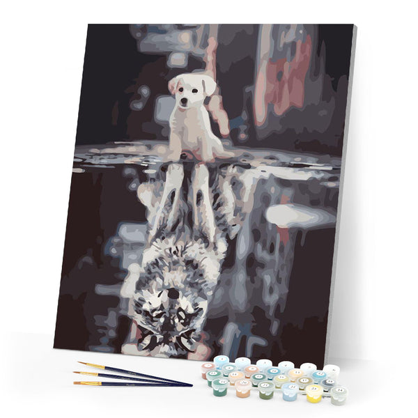 Paint by numbers | Dog and Wolf reflection | animals dogs intermediate wolves new arrivals | Figured'Art