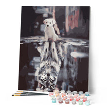 Load image into Gallery viewer, Paint by numbers | Dog and Wolf reflection | animals dogs intermediate wolves new arrivals | Figured'Art