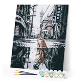 Paint by Numbers - Cat reflecting tiger in the city