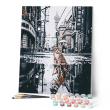Load image into Gallery viewer, Cat reflecting tiger in the city