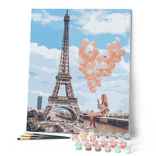 Load image into Gallery viewer, Woman and balloons by the Eiffel Tower