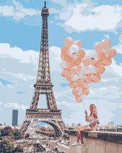 Load image into Gallery viewer, Paint by Numbers - Woman and balloons by the Eiffel Tower