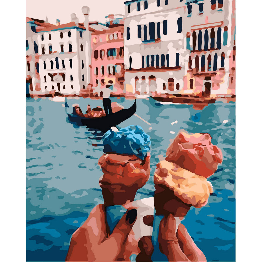 Ice cream cones by the canal