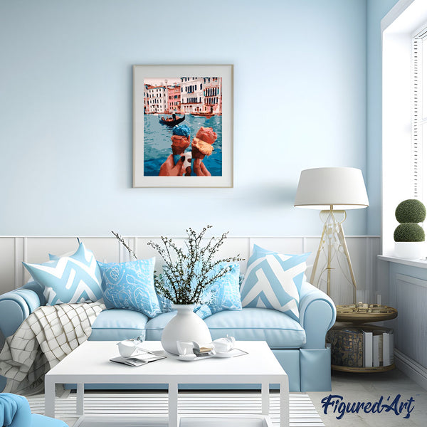 Ice cream cones by the canal