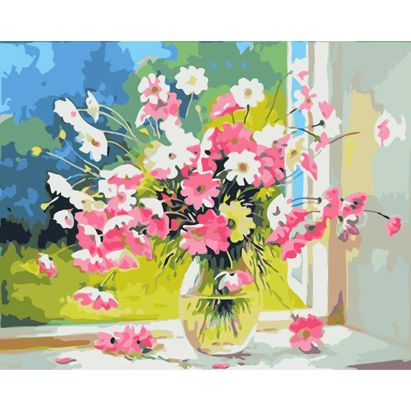 Paint by numbers | Vase of pink and white flowers | flowers intermediate new arrivals | Figured'Art