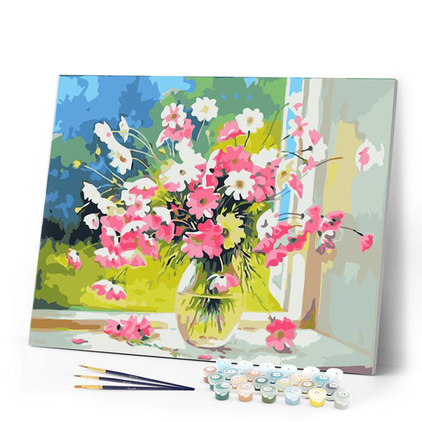 Paint by numbers | Vase of pink and white flowers | flowers intermediate new arrivals | Figured'Art