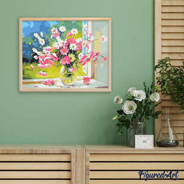 Paint by numbers | Vase of pink and white flowers | flowers intermediate new arrivals | Figured'Art