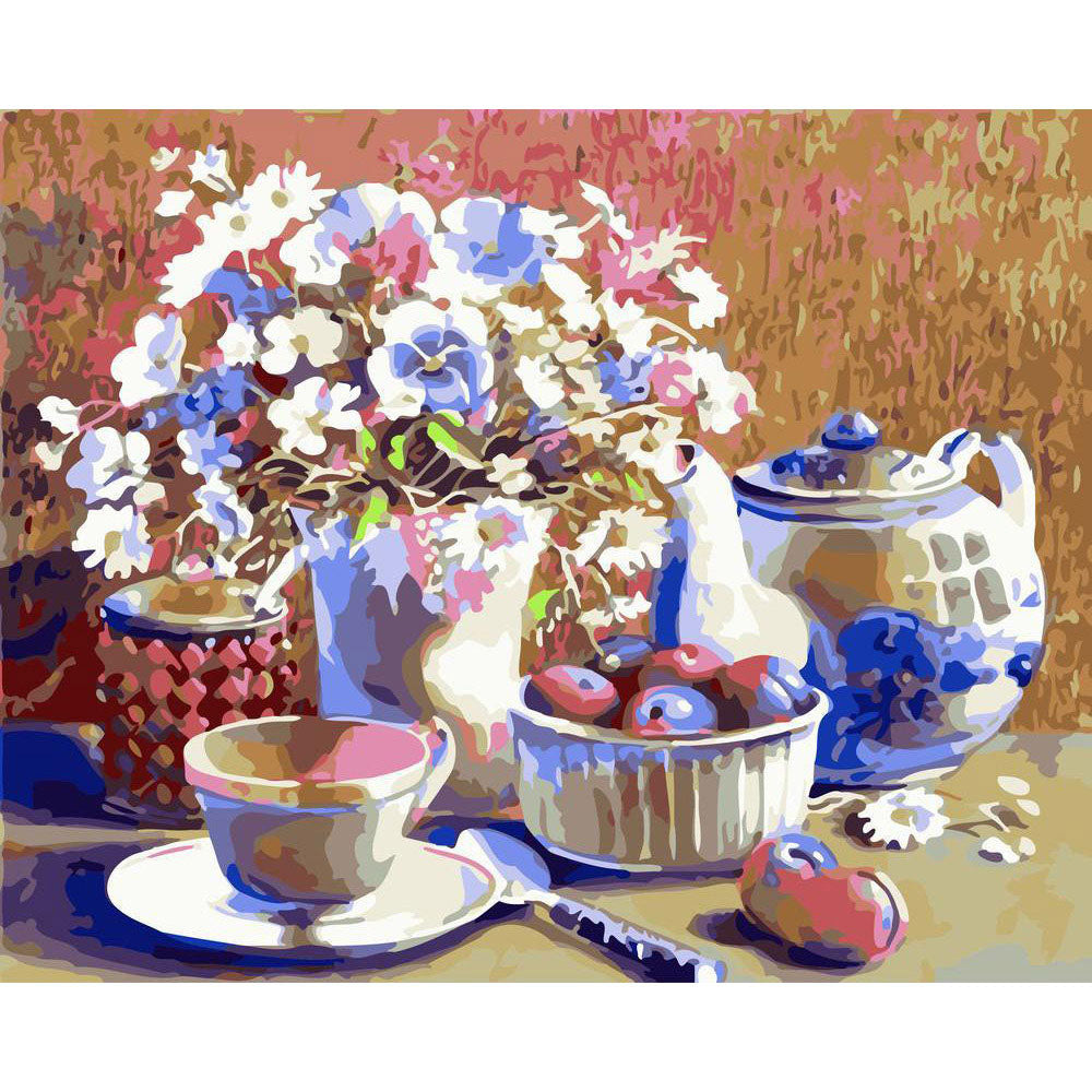 Paint by numbers | Set of tea and flowers | advanced flowers new arrivals | Figured'Art