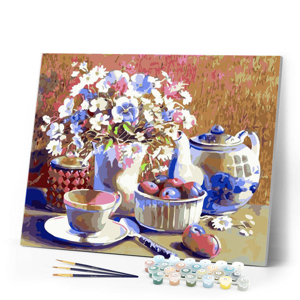 Paint by numbers | Set of tea and flowers | advanced flowers new arrivals | Figured'Art