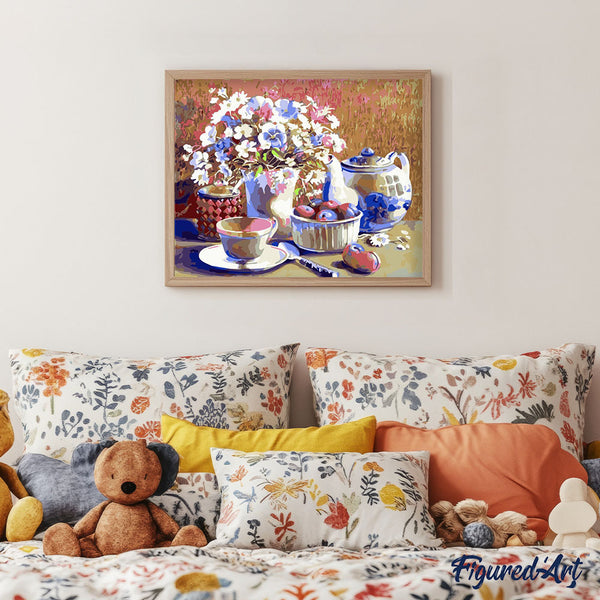 Paint by numbers | Set of tea and flowers | advanced flowers new arrivals | Figured'Art