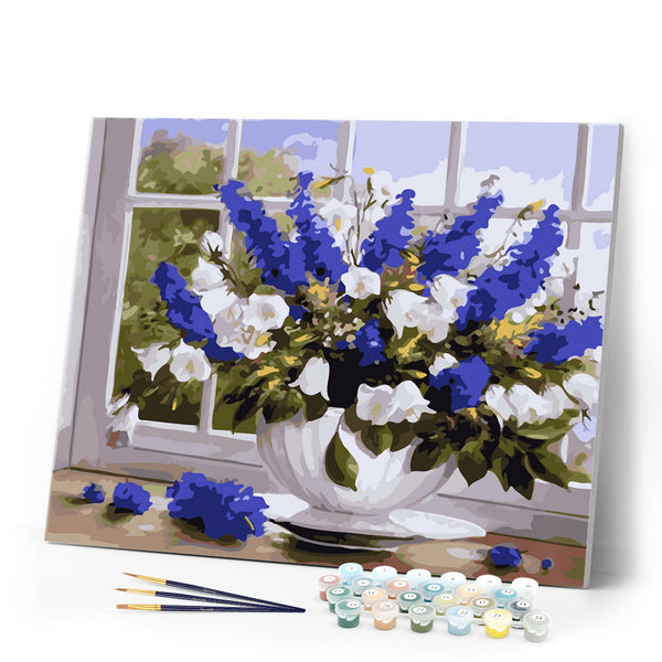 Paint by Numbers - Vase of blue and white flowers