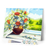Paint by Numbers - Vase of flowers with a view of the fields
