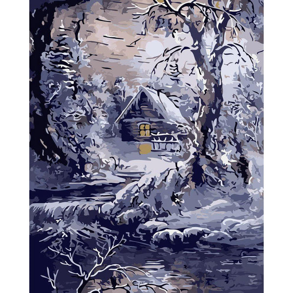 Paint by numbers | House and river in winter | advanced hiver new arrivals landscapes | Figured'Art