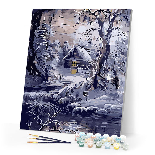 Paint by numbers | House and river in winter | advanced hiver new arrivals landscapes | Figured'Art