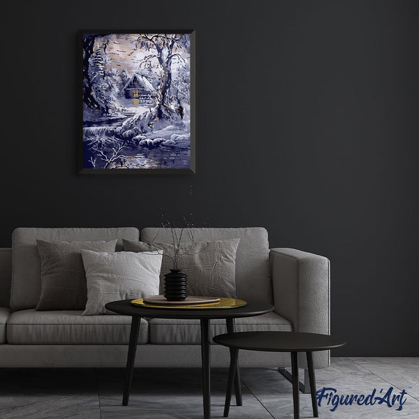 Paint by numbers | House and river in winter | advanced hiver new arrivals landscapes | Figured'Art