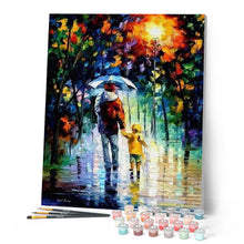 Load image into Gallery viewer, paint by numbers | Father and Son in the Rain | advanced cities romance | FiguredArt
