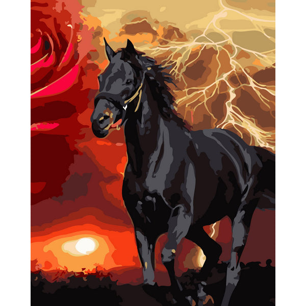 Black horse and lightning