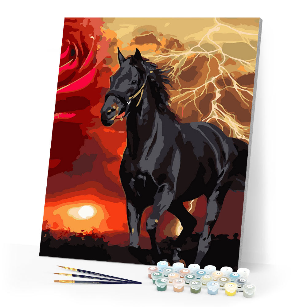 Paint by Numbers - Black horse and lightning