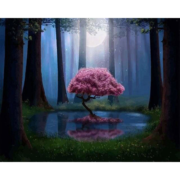 paint by numbers | Pink Tree in the Water | advanced landscapes trees | FiguredArt