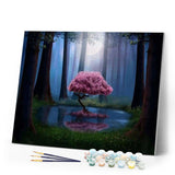 paint by numbers | Pink Tree in the Water | advanced landscapes trees | FiguredArt