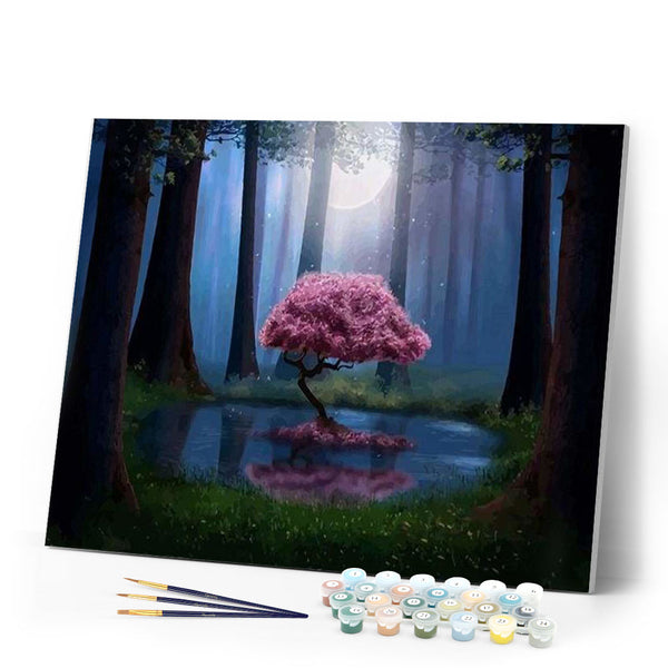paint by numbers | Pink Tree in the Water | advanced landscapes trees | FiguredArt