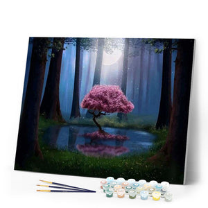 paint by numbers | Pink Tree in the Water | advanced landscapes trees | FiguredArt