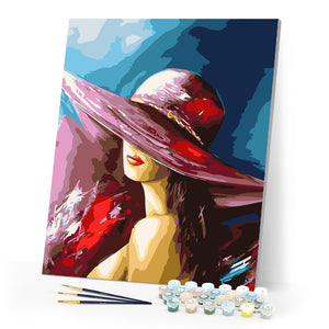 Paint by numbers | Attractive woman with hat | women intermediate new arrivals portrait | Figured'Art