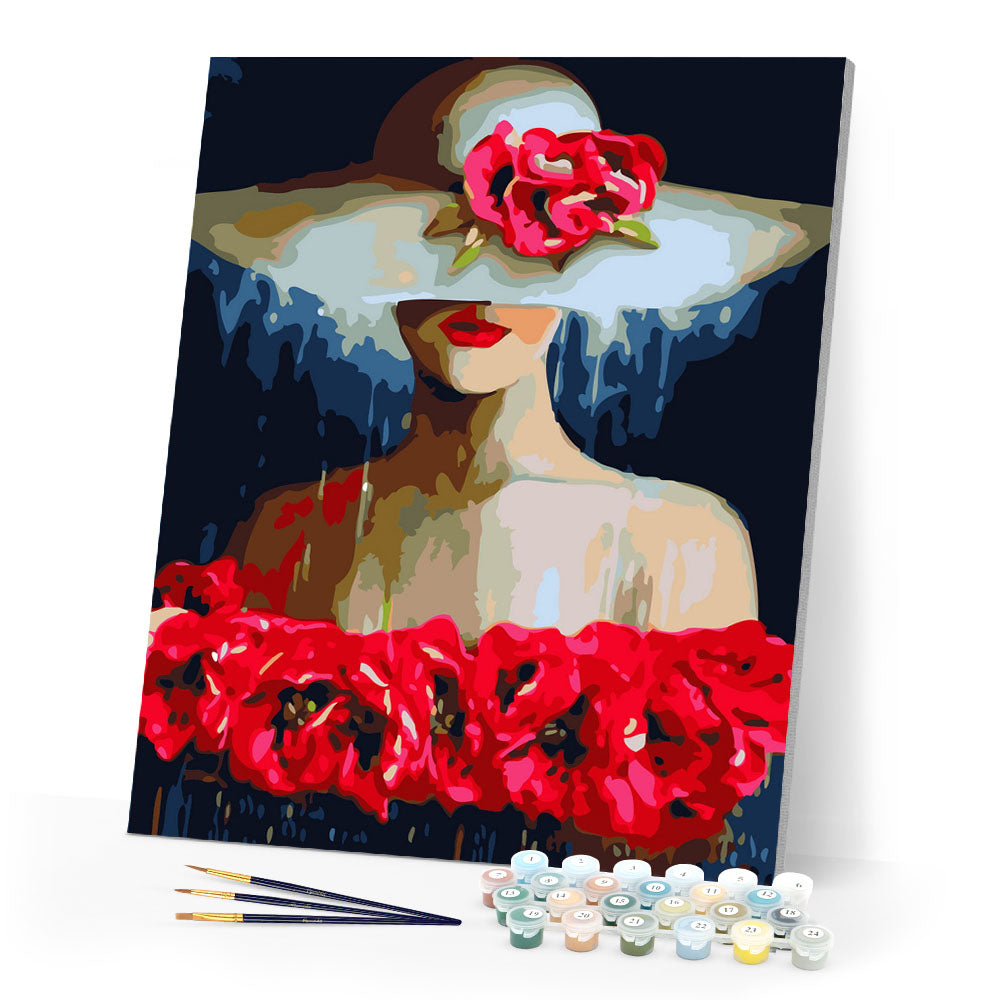 Woman with Hat and Flowers