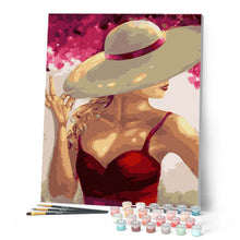 Load image into Gallery viewer, Woman with Hat and Red Dress