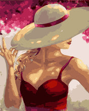 Load image into Gallery viewer, Woman with Hat and Red Dress