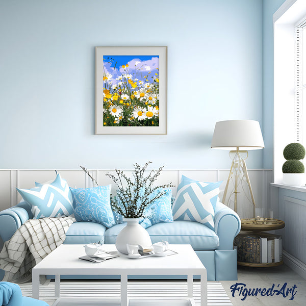 Paint by numbers | Daisy fields and blue sky | advanced flowers new arrivals landscapes | Figured'Art