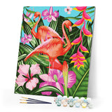 Paint by numbers | Flamingos and large leaves | animals advanced flamingos new arrivals birds | Figured'Art