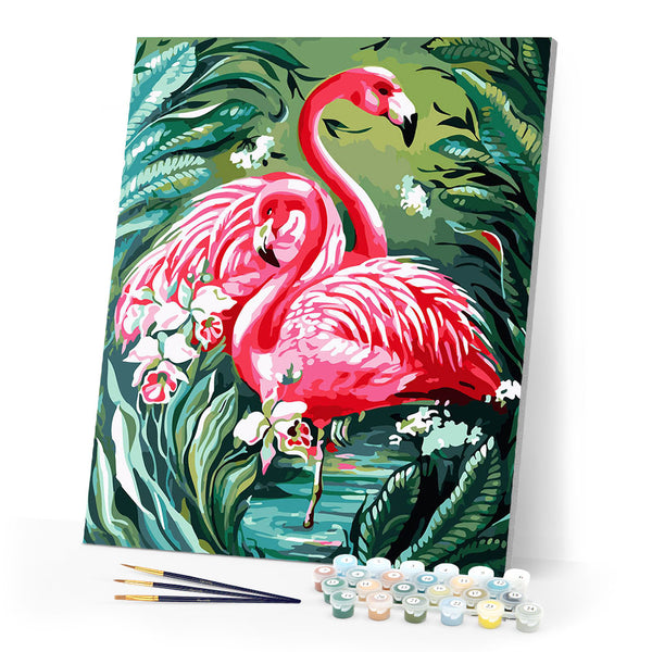 Lovely Pink Flamingos and Foliage