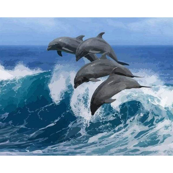 paint by numbers | Four Dolphins | animals dolphins intermediate | FiguredArt