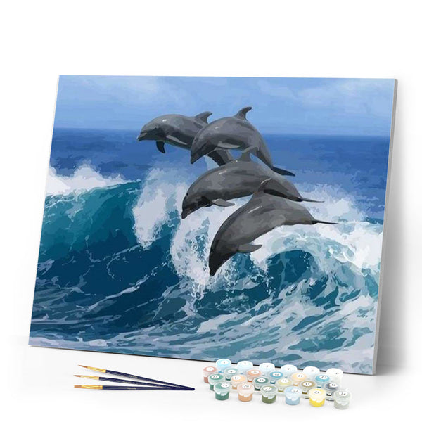 paint by numbers | Four Dolphins | animals dolphins intermediate | FiguredArt