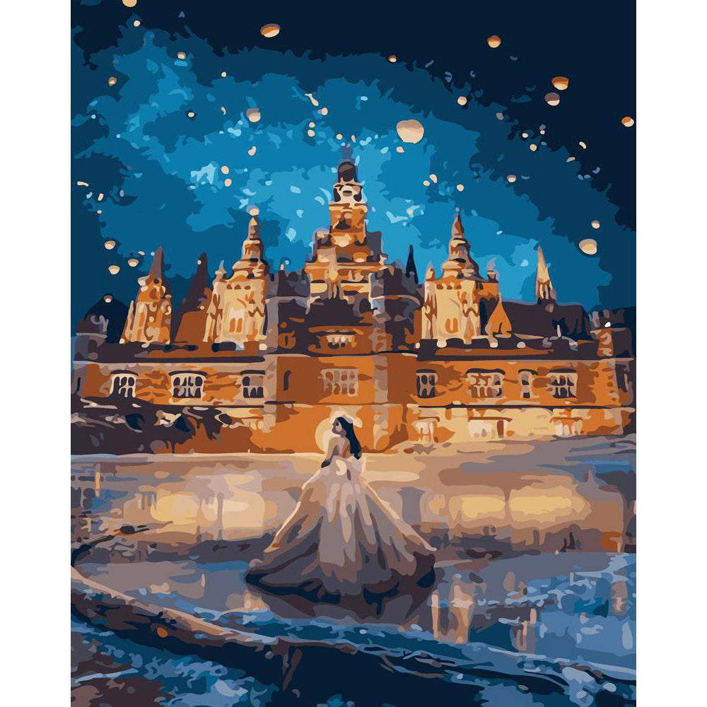 Paint by numbers | Woman wearing a dress and large building | advanced new arrivals romance cities | Figured'Art