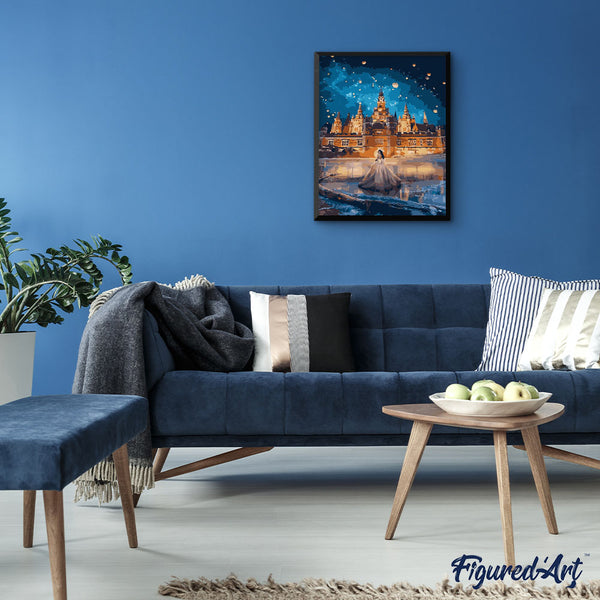 Paint by numbers | Woman wearing a dress and large building | advanced new arrivals romance cities | Figured'Art